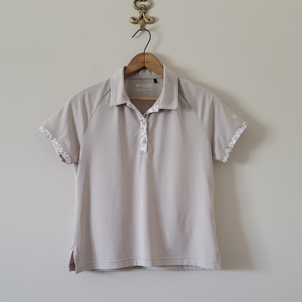 Columbia Golf Tan Polo Leopard Trim Size Large